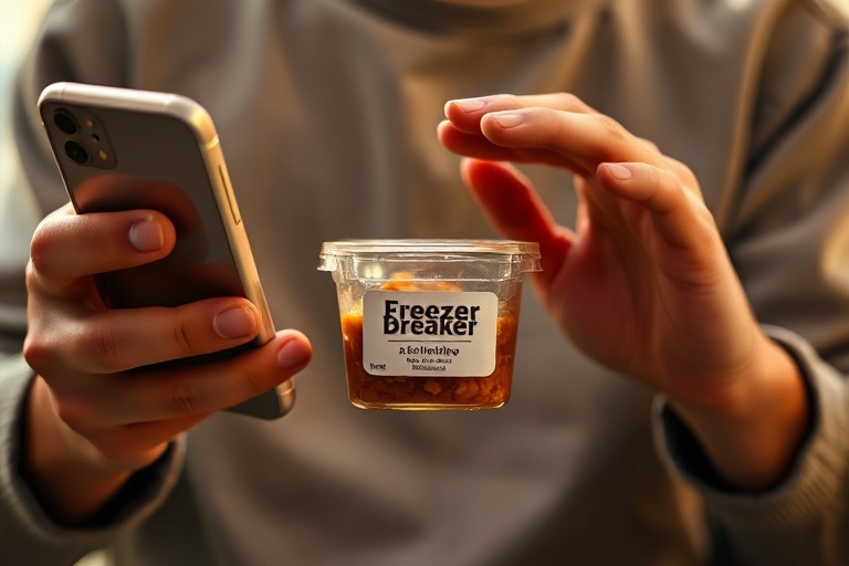 Hands stressed over dinner decisions, with a pre-prepped freezer component in focus as the solution to decision fatigue.