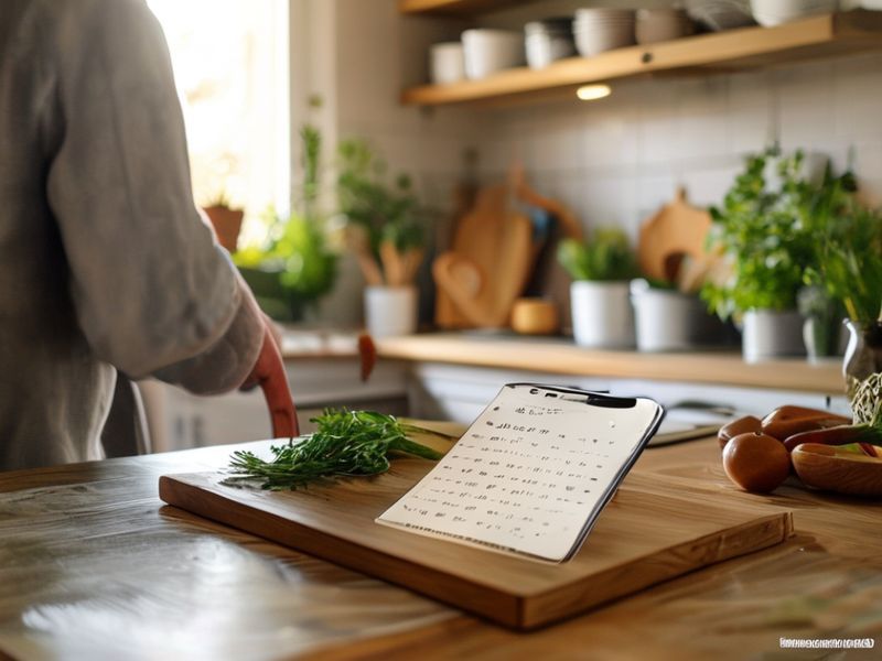 A person calmly preparing fresh herbs in a tidy kitchen, representing reduced decision fatigue.