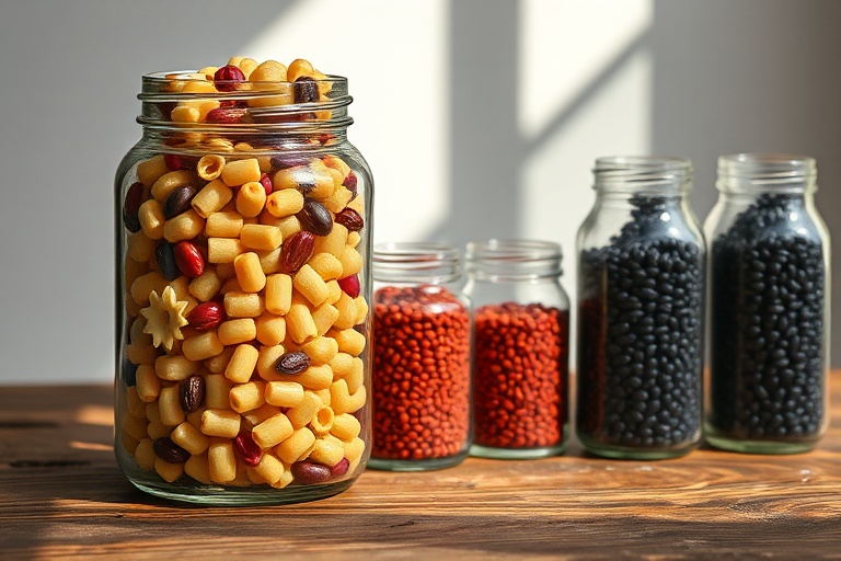 Jars of food representing high versus low cognitive load in meal planning