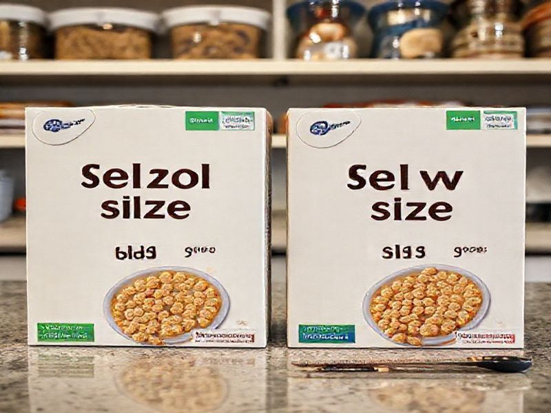 Visual comparison of shrinkflation showing two similar cereal boxes with different sizes but same prices