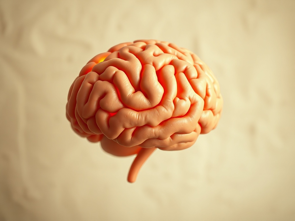 Artistic representation of a human brain highlighting the prefrontal cortex.