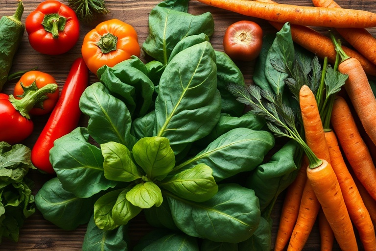 Close-up of fresh vegetables on a wooden table showing the first subtle signs of wilting and nutrient loss.