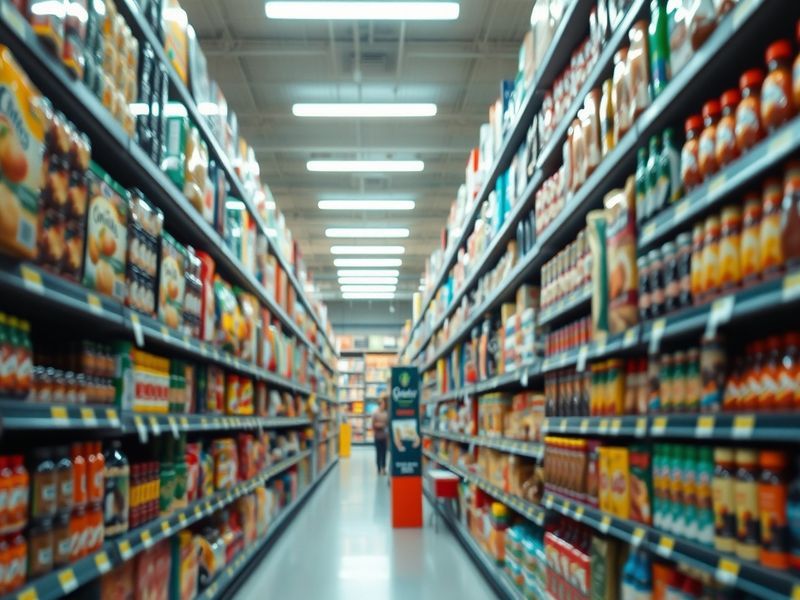 A long, overwhelming supermarket aisle designed to create choice confusion for shoppers.