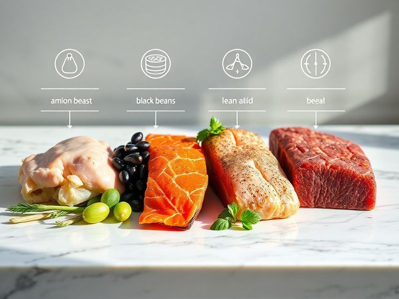 Visual comparison of amino acid profiles across different protein sources in a kitchen setting
