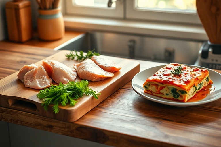 Visual representation of the 2+1 meal planning strategy: two fresh proteins and one freezer meal