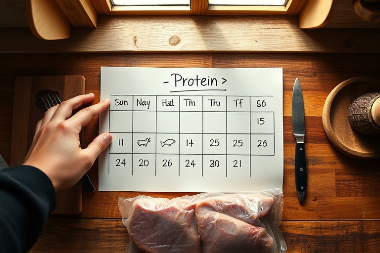 A conceptual visual of a freezer rotation calendar with food icons, showing proactive inventory management.