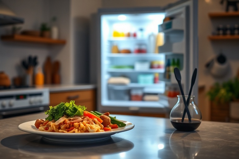 A calm, organized kitchen with a freshly prepared dinner, representing the successful outcome of breaking the decision fatigue cycle.