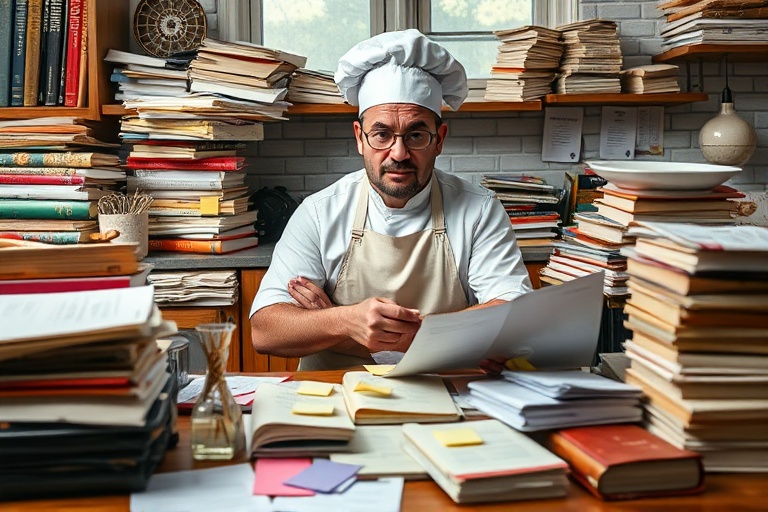 A person experiencing decision fatigue from overwhelming meal planning options.