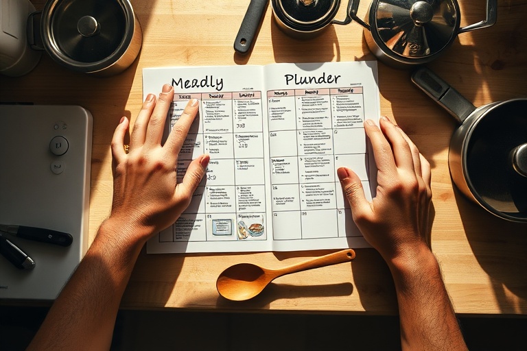 Overwhelmed hands at a kitchen counter symbolizing meal prep burnout