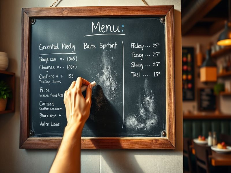 A restaurant chalkboard menu being updated, representing menu rotation