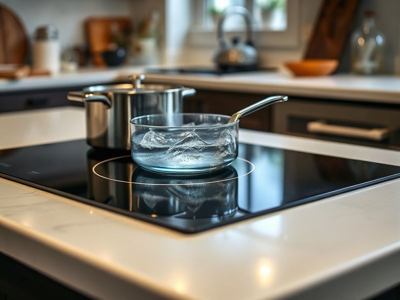 A pot boiling on a modern induction cooktop