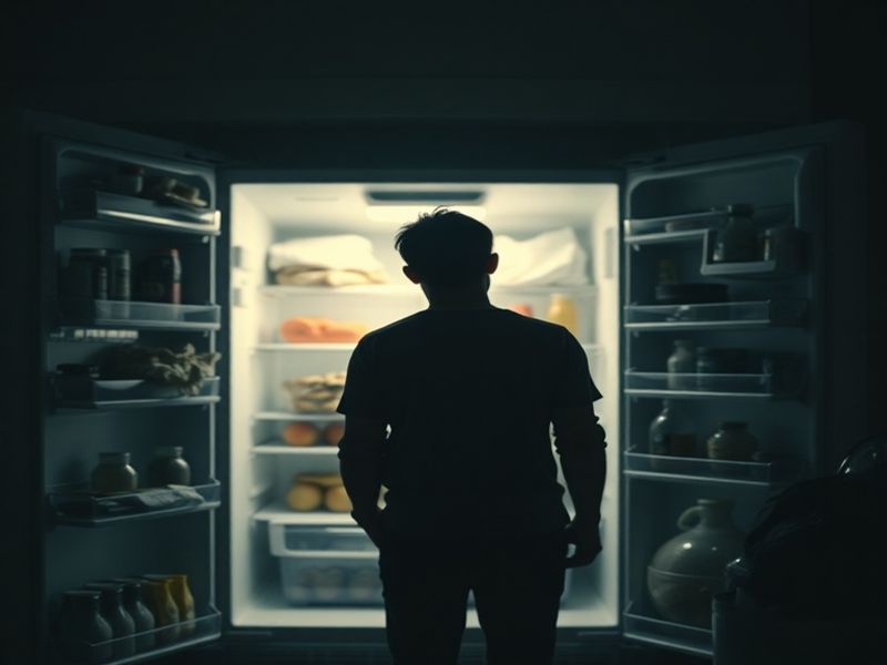 A person standing in front of an open fridge experiencing decision fatigue.